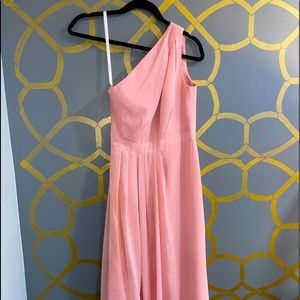One shoulder pink chiffon bridesmaid dress
